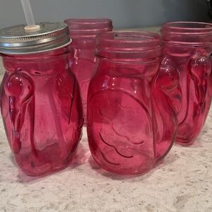 Pink Flaminogo Glass Mason Jar Tumblers - Set of 4